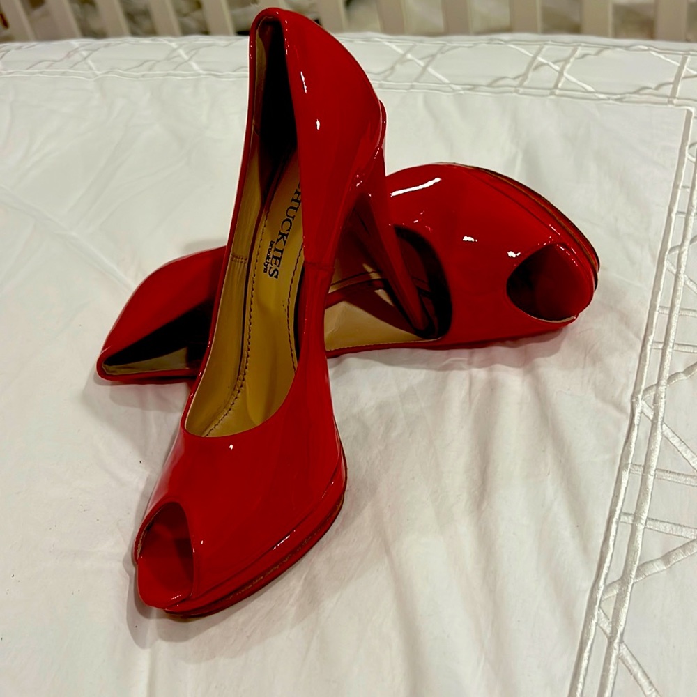 Made in Italy never worn red peep toe heels